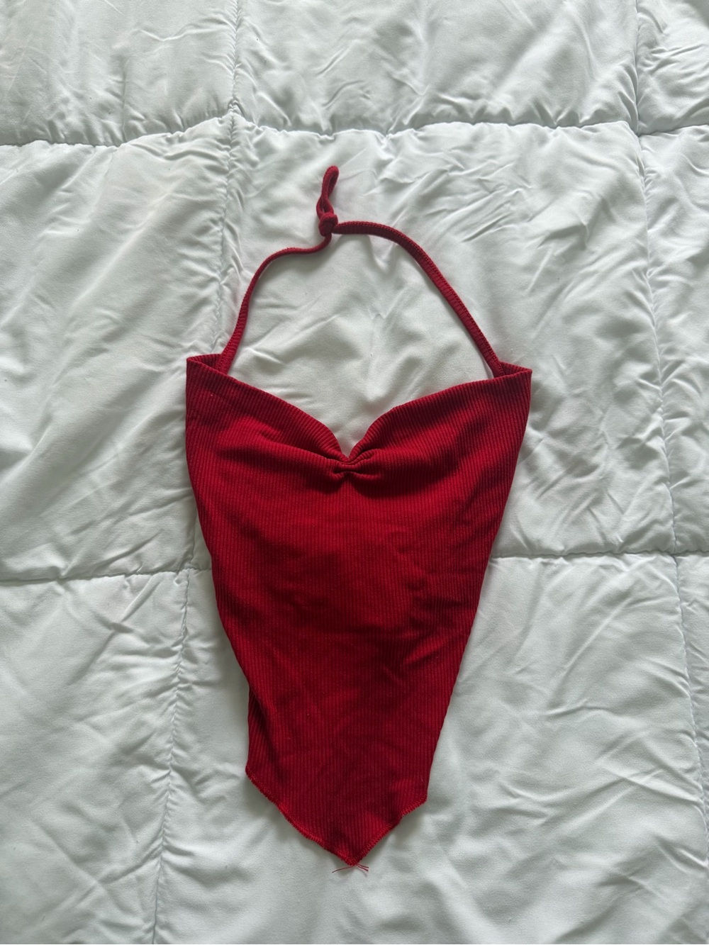 SHEIN Red Ribbed Halter Crop Top